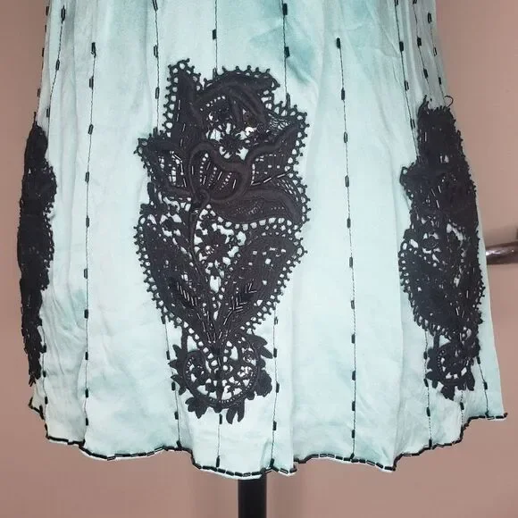 Blue Silk Lace Velvet Beaded Camisole - Picture 7 of 14